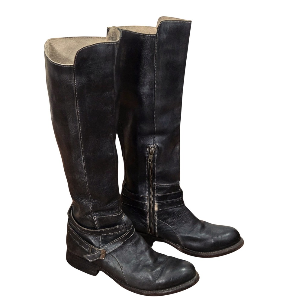 Bed Stu Manchester Harness Boots Women 9 Black Leather Distressed Cobbler Series
